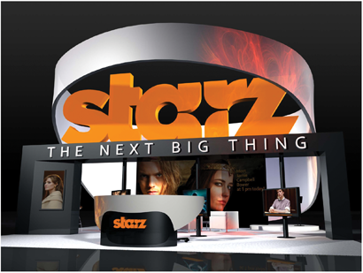 Mockup demo for the booth using DL.3’s featuring stock content backgrounds overlaid with the custom Starz logo.