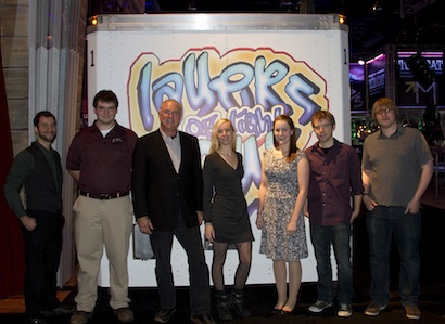 ETC CEO Fred Foster and the 2012 recipients of the ETC LDI Student Sponsorship in the ETC Layers of Light tradeshow booth