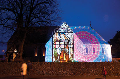 Large-Format Projection Animates All Souls Church with Archangels