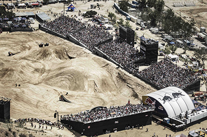 Red Bull partner Riedel Communications is providing radio and intercom systems for the energy drink maker’s 2013 X-Fighters World Series Motocross events around the world. Pictured here, the event that took place in Glen Helen, CA on May 11.