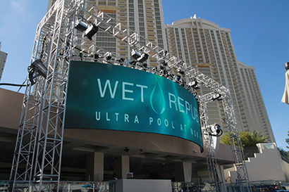 For Wet Republic, MGM Grand in Las Vegas installed a curved LED screen measuring 38 by 10 feet in size.