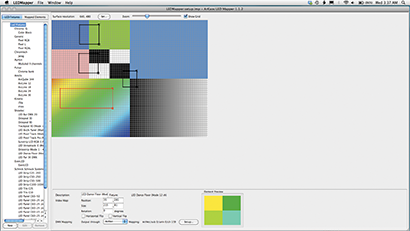 Convergence in lighting and video has gained momentum from software that lets users map video pixels to LED fixtures. Shown here, the LED mapper from ArKaos.