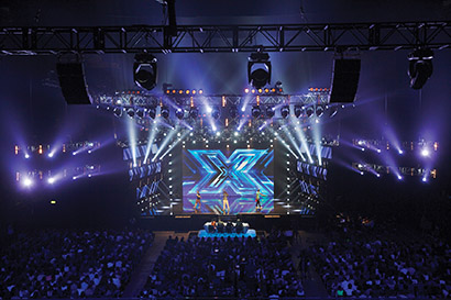 LD Tom Sutherland’s Rig for X-Factor Auditions in Wembley Arena Included 60 Robe LEDBeam 100s.