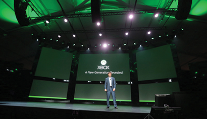 The Xbox One preview at Microsoft HQ in May 2013. Two hi spec Avolites Media Ai Infinity Servers powered visuals designed by film studios, game developers, and Microsoft's in-house team to 12 stacked 22k projectors.