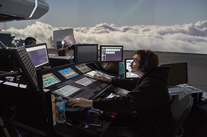 PRG’s Zach Alexander, the Media Operator on Oblivion, is shown controlling the Mbox media server using the V676 Control Console. Photo by David James/Universal 2013