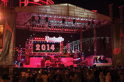 LD John Lucksinger used GRNLite Pars, GLP Impressions, GLP X4S fixtures, GRN Battens, Clay Paky Sharpys, Vari*Lite VL2500s, VL3500 Spots and two grandMA2 Lite consoles for the New Year's Eve Bash in Nashville, TN