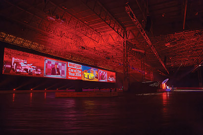 For the Live Action Arena portion of the 2014 Autosport International exhibition at Birmingham’s National Exhibition Centre, XL Video returned with the 90-meter-wide projection