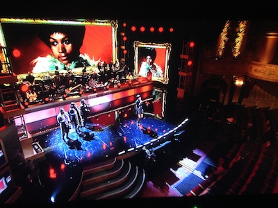 Aretha Franklin is honored on the MC15 and MC7 LED screens.