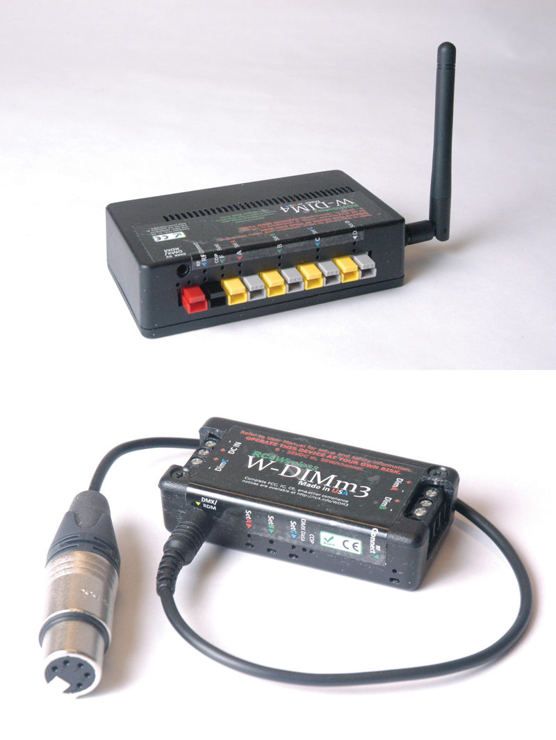 The RC4 Wireless W-DIM4 (top) and W-DIMm3 (bottom) dimmers for Wireless Solution W-DMX