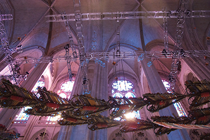 Sapsis Rigging provided rigging design and installation services as well as all of the equipment to fly two sculptures in the Cathedral of St. John the Divine in NYC