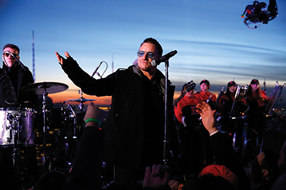 U2 atop Rockefeller Center for the Feb. 17 premiere of The Tonight Show Starring Jimmy Fallon. Photo courtesy of NBC