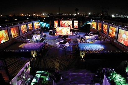 For Guess?, Matrix provided ten 20K projectors and a 20-by-50-foot LED display. Photo by Paul Motal