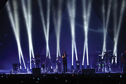 Bastille Touring with Geometric Lighting Design, Clay Paky Gear. Photo by Sarah Rushton-Read