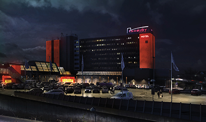 SGM fixtures light the town center building in Ishøj, Denmark.