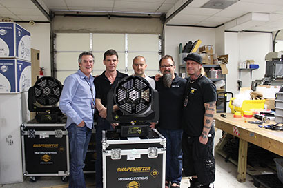 From left, Craig Burross, sales manager, High End Systems; Don Pugh, president, LightParts; Renaat DeWilde, VP of sales, High End Systems; Robert Mokry, CFO, LightParts; and Richard Belliveau, CTO, High End Systems.