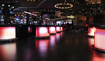 Global Trend Productions added visual appeal to the expanded Bond Bar at the Cosmopolitan casino in Las Vegas with LED panels beneath the gaming tables.