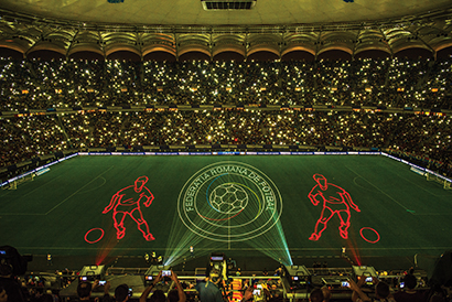 Tarm Laser Graphics Light the Field During Soccer Game Halftime Spectacular in Romania