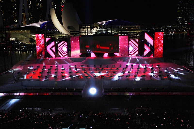 Singapore’s 49th National Day Celebrations included 40 Christie projectors provided by Hexogon Solution Pte Ltd. Photo courtesy of Hexogon Solution Pte Ltd.