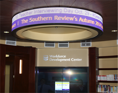 Louisiana State University installed two NanoLumens LED displays inside of its new Olinde Career Center to attract students to the office to prepare them for successful post-graduate careers