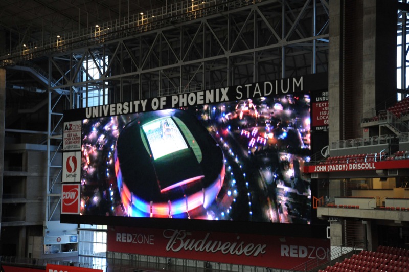 The huge South Board displays live game footage, instant replays, and player and fan features.