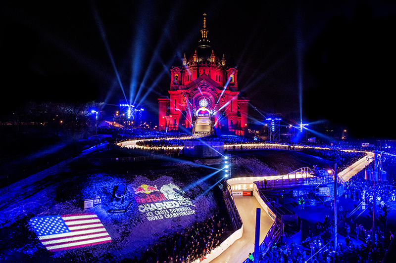 Red Bull Crashed Ice came to St. Paul, MN on Jan. 24, 2015 and set up in front of the Cathedral of St. Paul. Photo courtesy of Red Bull Crashed Ice.