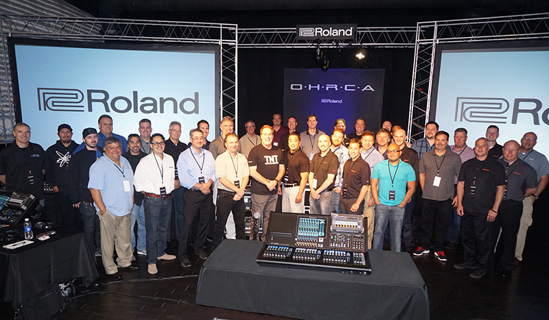 Members of Roland’s independent U.S. sales network, along with Pro A/V sales teams from Latin America and Canada, gathered at CenterStaging rehearsal studio in Burbank, California, for a hands-on training session on Roland’s most recently released professional A/V products.