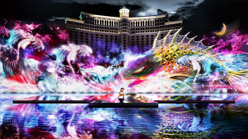 Pictured here is a rendition of the Kabuki spectacle planned for the Bellagio Fountians in Las Vegas in mid-August, 2015.