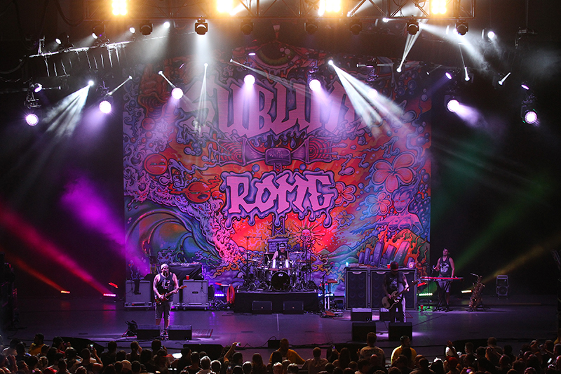 Sublime with Rome hit the road for a North American summer tour featuring 37 concerts coast to coast. Lighting designer Scott Warner of Karate Pinky Visual Design, LLC, Pittsburgh, selected Clay Paky Sharpys, Sharpy Washes and A.leda B-EYE K20s for the tour. Photo by Todd Kaplan