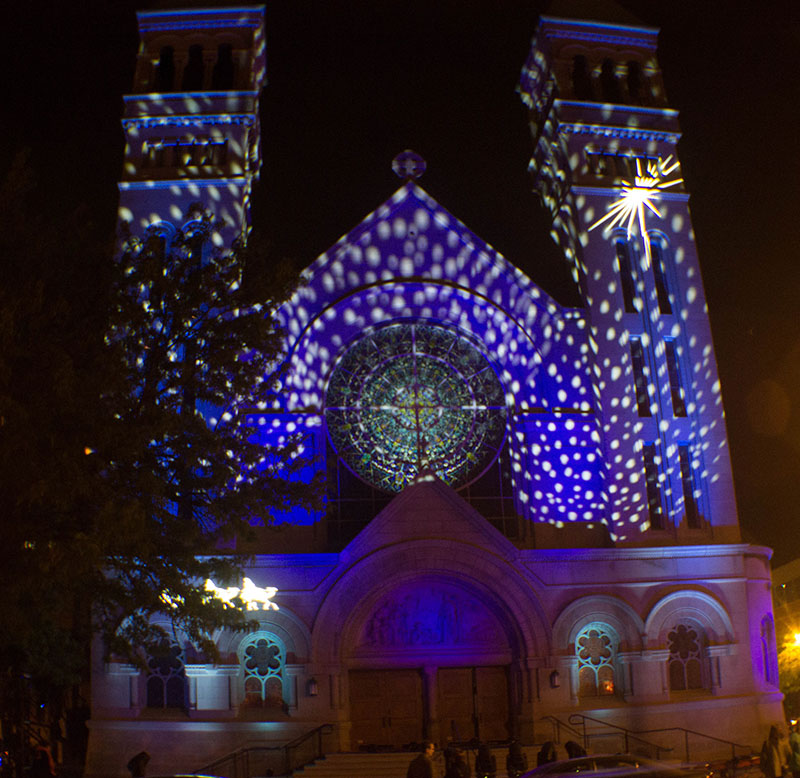 he Theatre School at DePaul University in Chicago had lighting design students illuminate St. Vincent de Paul Parish church with storytelling visuals. The 30-minute displays, presented May 20-22, made use of Elation lighting products supplied by Protolight, Inc.