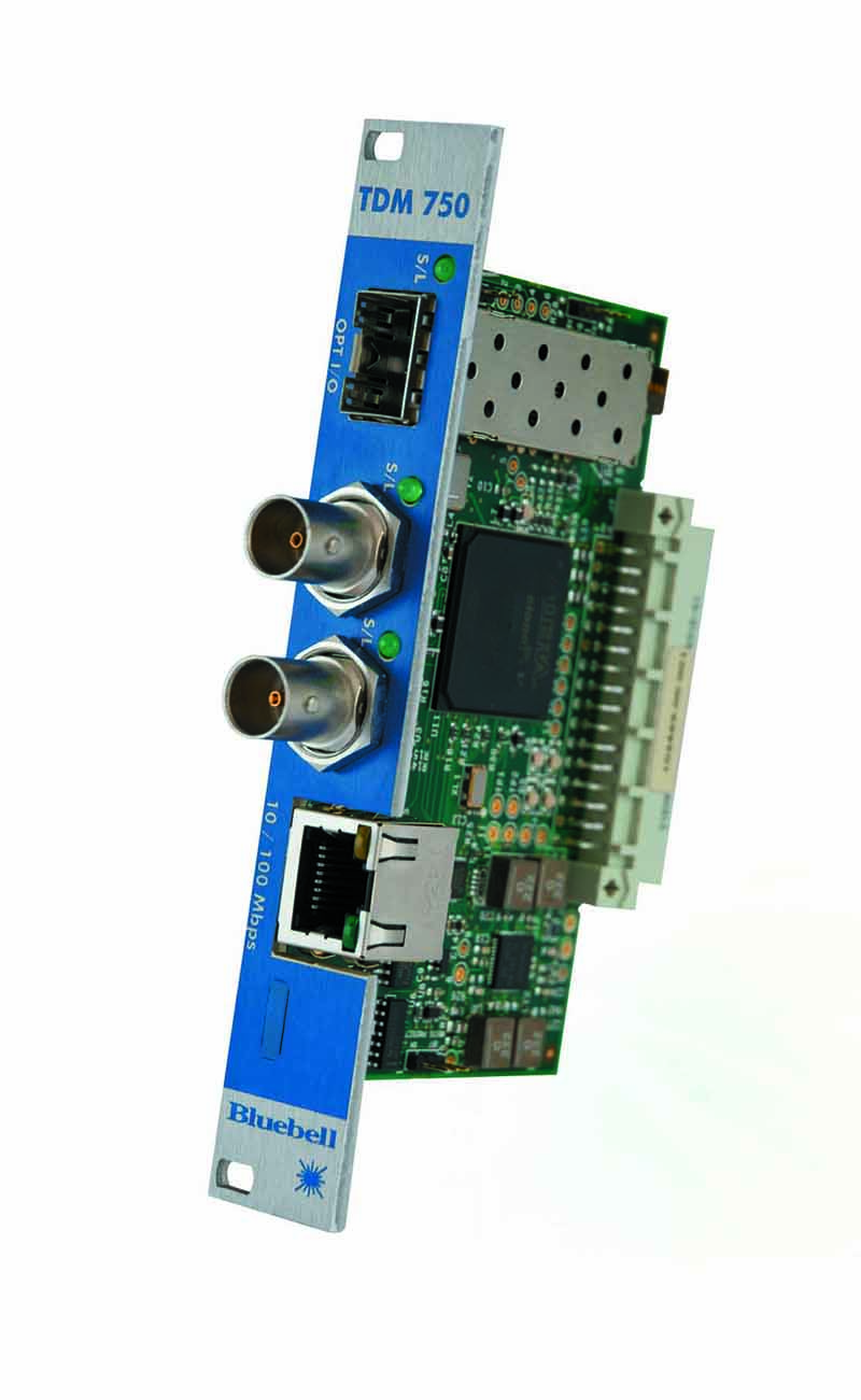 Bluebell Opticom Ltd., provider of fiber-optic solutions for fixed and remote applications, recently introduced the TDM750, a stand-alone or rack-mounted module for transporting HD-SDI and 100BaseT Ethernet signals.