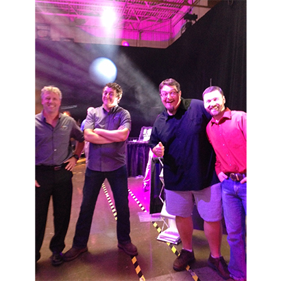 Pictured here, from left, are attendees Doug Brown, president of DNJ Pro; Bryan Austwick, product specialist at DNJ Pro; Aaron Kashmer, purchasing at TLS Productions, and John Van Fange, customer development at The Light Source.