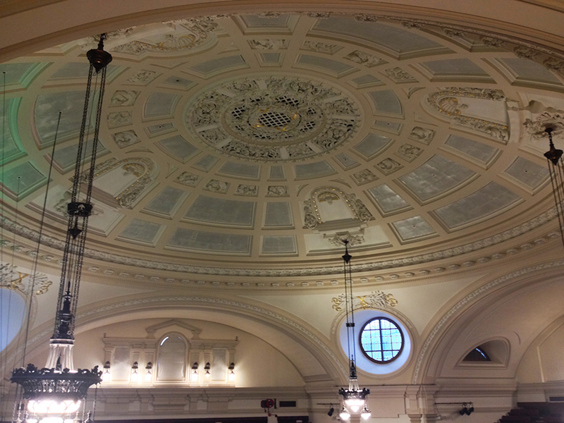 White Light Installs New Motor Rigging System at Central Hall Westminster. Pictured here is the domed roof in the Great Hall.