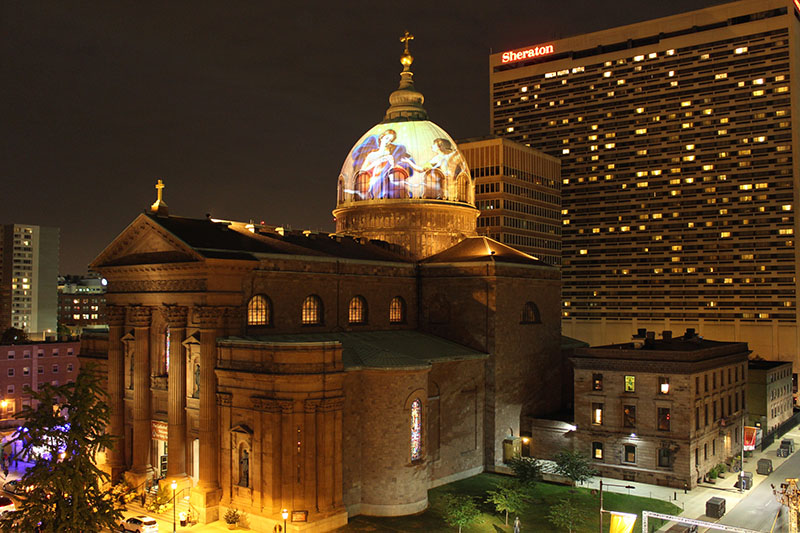 Starlite Productions and local artist, Meg Saligman, teamed up on a projection project that incorporated the architectural features of the Cathedral Basilica of Saints Peter and Paul in Philadelphia.