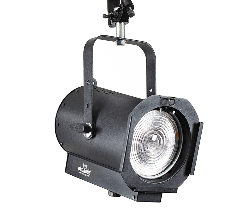 Altman Pegasus Fresnels are 6” and 8” White output LED Fresnels that are both Mains Dimmable or DMX controlled all in one luminaire. Pictured here, the Pegasus 6.