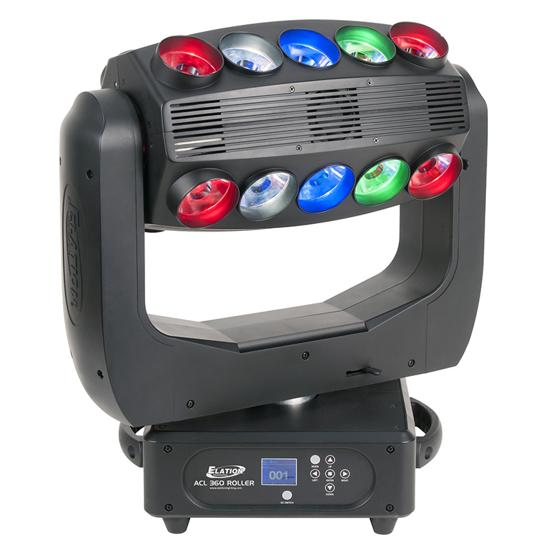 Elation Professional's ACL 360 Roller is a new 4-bar moving head luminaire that casts an impressive array of continuous 360° high-speed multi-colored effects