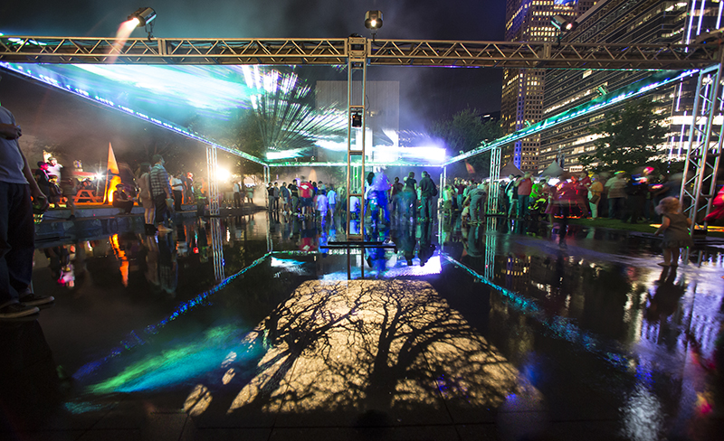 “Inspired by Dali” features lasers and projections along with a 40-by-50-foot grid.