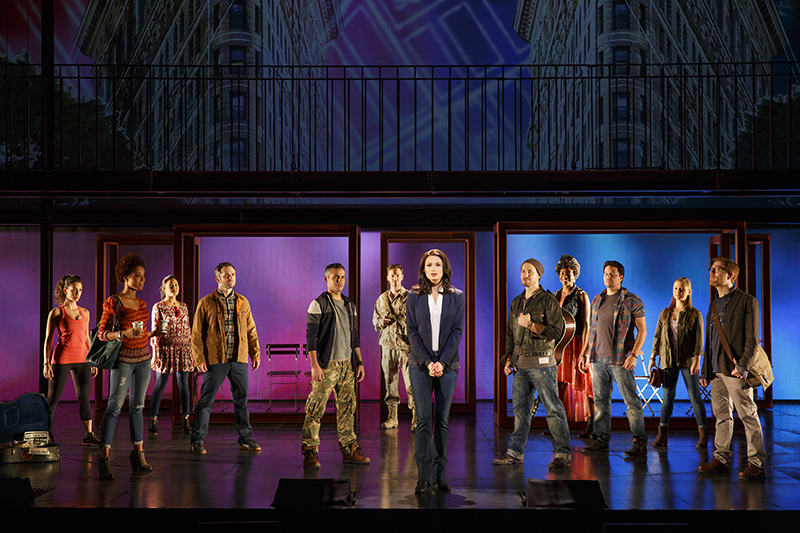 Projection designers Peter Nigrini and Dan Scully added PixelFLEX elements for the national tour of Broadway's If/Then. Production photo by Joan Marcus.