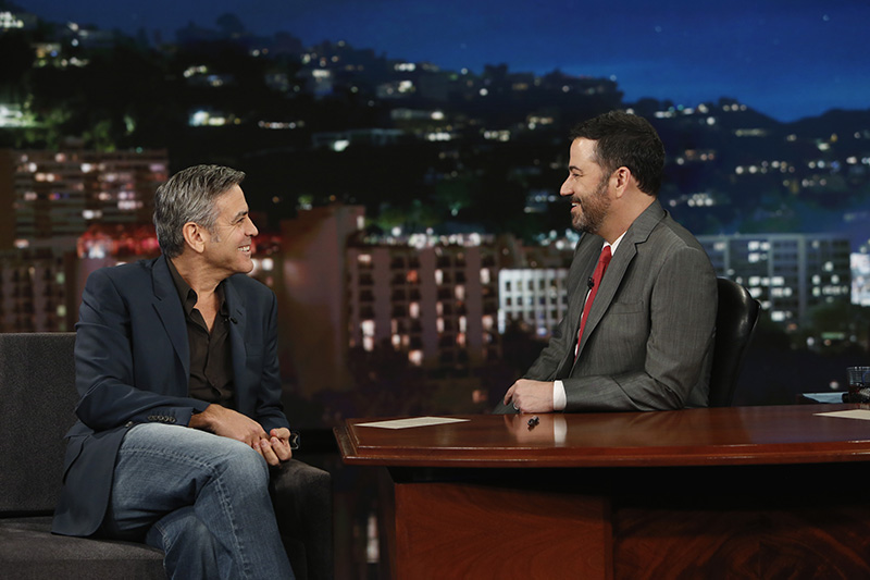 George Clooney and Jimmy Kimmel on the set. Photo courtesy ABC