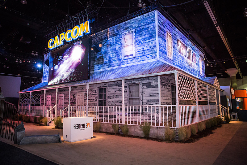 For Capcom's Resident Evil 7 - Biohazard, Kenwood turned the booth inside-out and created a structure that mirrored the frightening house featured in the game.