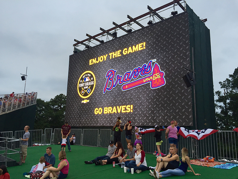 The pop-up stadium featured a massive 30-by-54-foot LED wall comprised of lightweight GV6mm panels, as well as more than 80 feet of ultra-light GV10CF LED ribbon board, all provided by GoVision L.P.