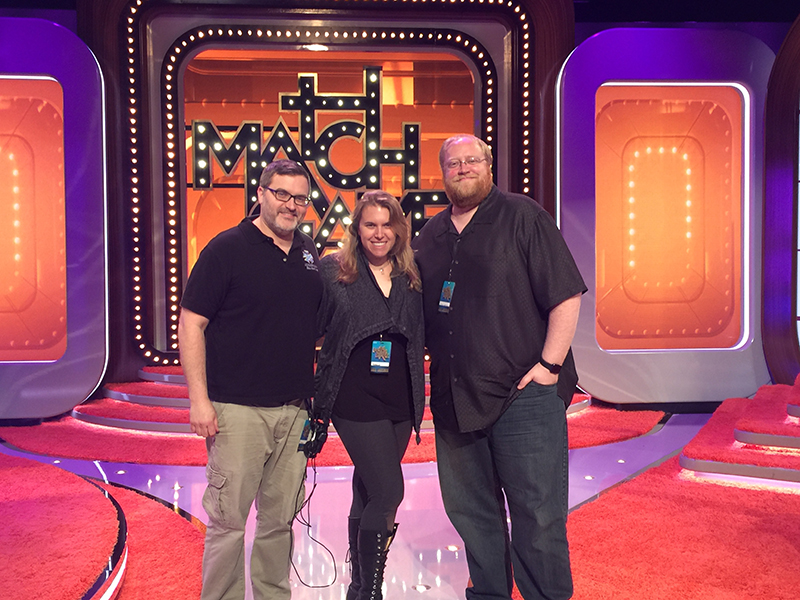 The lighting team for ABC’s Match Game includes, from left, gaffer Trevor Gooch, programmer Tiffany Keys and LD Joshua Hutchings.