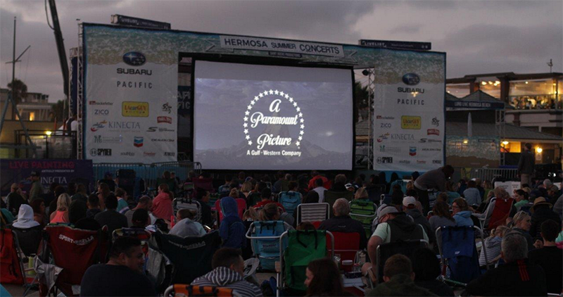 Movie projections were added on Saturdays in August for the 2016 Hermosa Beach Sunset Beach Free Concert Series