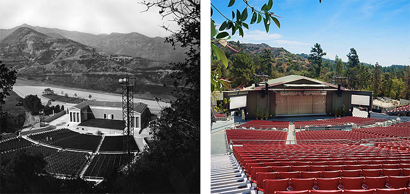 The gently raked, 5,700-seat auditorium carved from the Los Angeles landscape is the stuff of rock ‘n’ roll legend. The photo on the left shows how the venue looked after opening in 1931. It has since become a Mecca for rock ‘n’ roll’s elite.