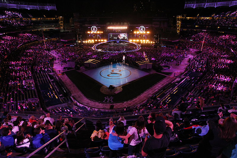 The stadium was bathed in light for the cameras. Photos by Todd Kaplan