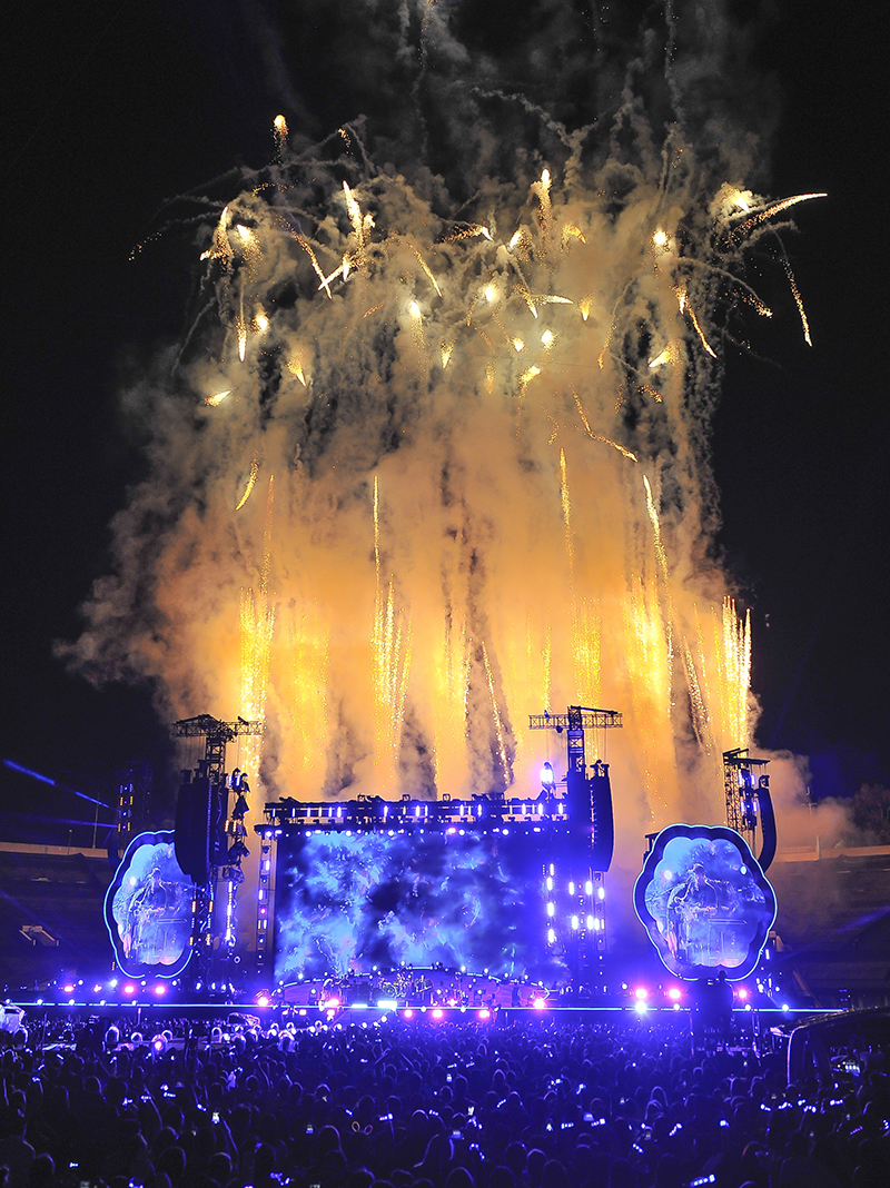 Pyro for Coldplay at the Rose Bowl, 2016. Photo by Steve Jennings