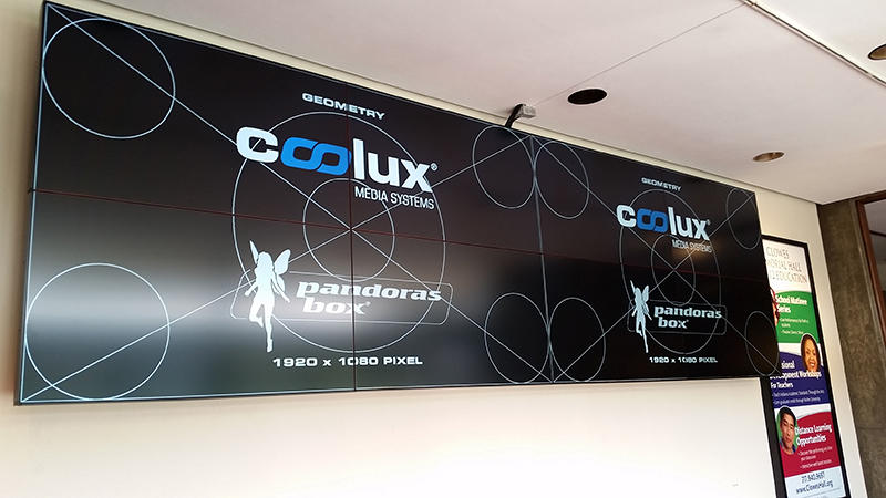 The lobby wall, fed by Coolux's Pandoras Box