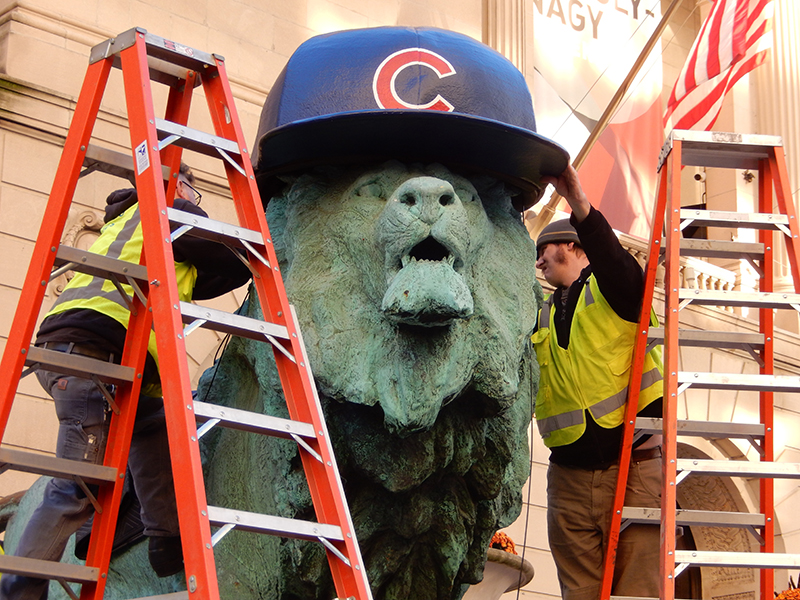 The lions at the Art Institute of Chicago got a new look for the celebration.