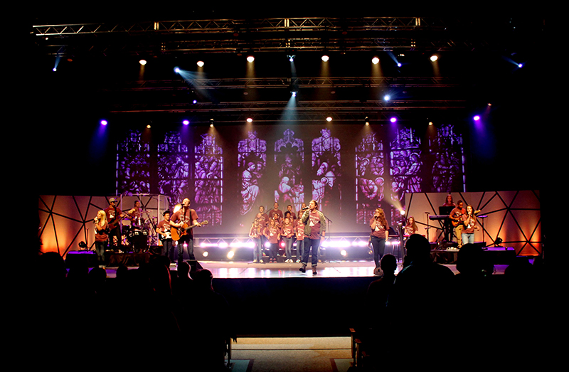 Northwoods Community Church in Peoria, IL upgraded its lighting, rigging and projection systems. Photo courtesy Northwoods.