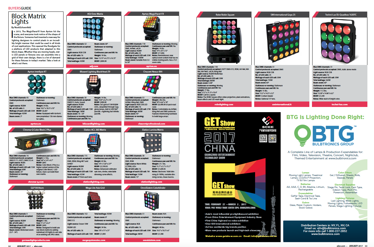 PLSN Jan 2017 Buyers Guide - Block Matrix Lights