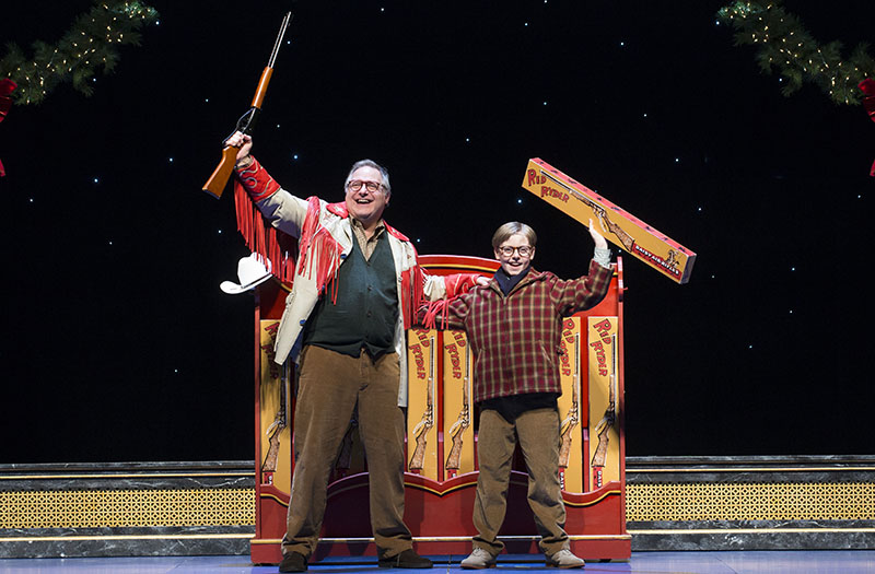 Jean Shepherd (Chris Carsten) and Myles Moore (Ralphie) extol the virtues of the Red Ryder air rifle. 4Wall provided the touring package to facilitate the show’s needs. Photo by Jesse Schreve